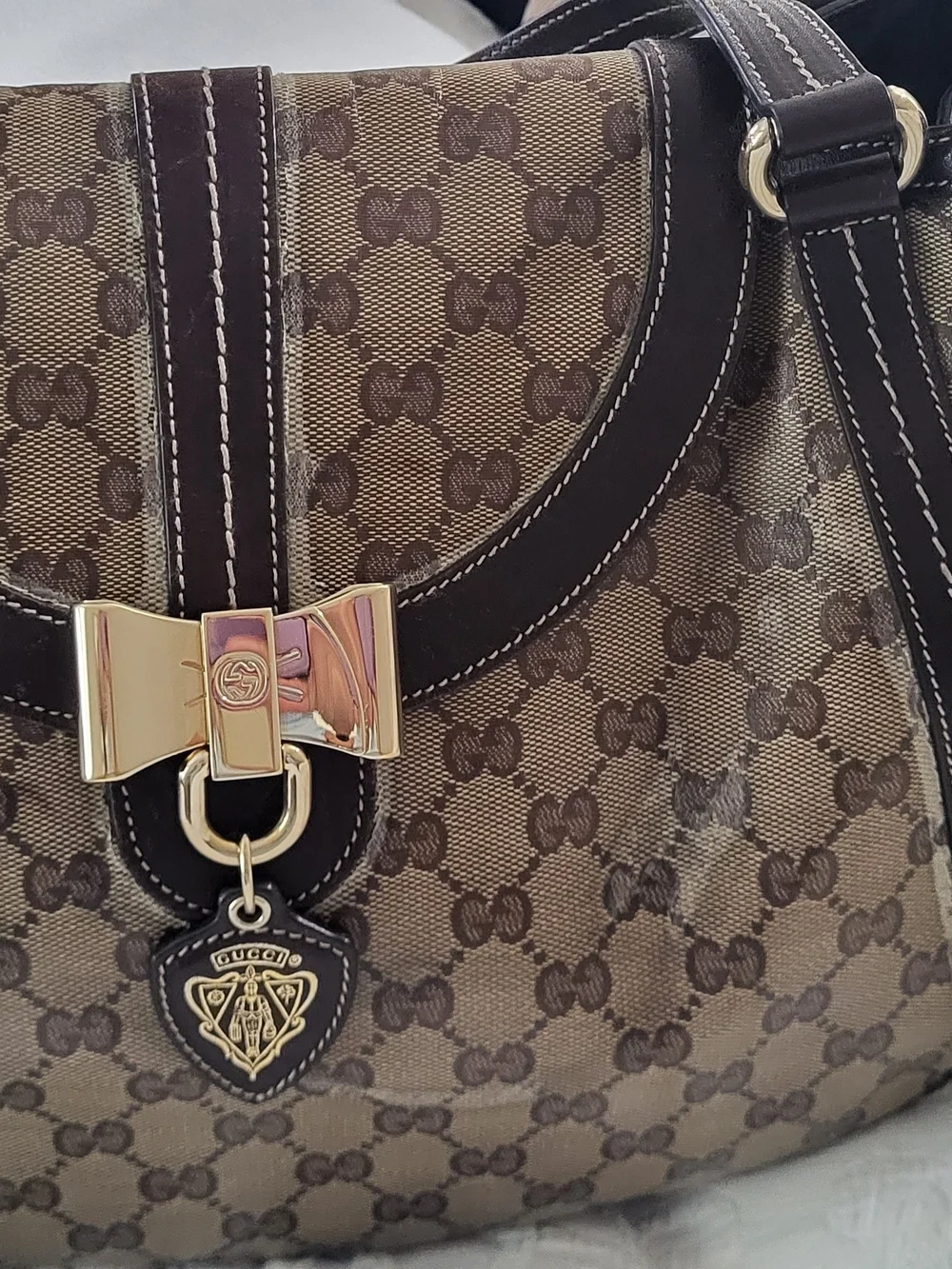 Gucci Brown Monogram Canvas Bow-Accent Shoulder Bag
